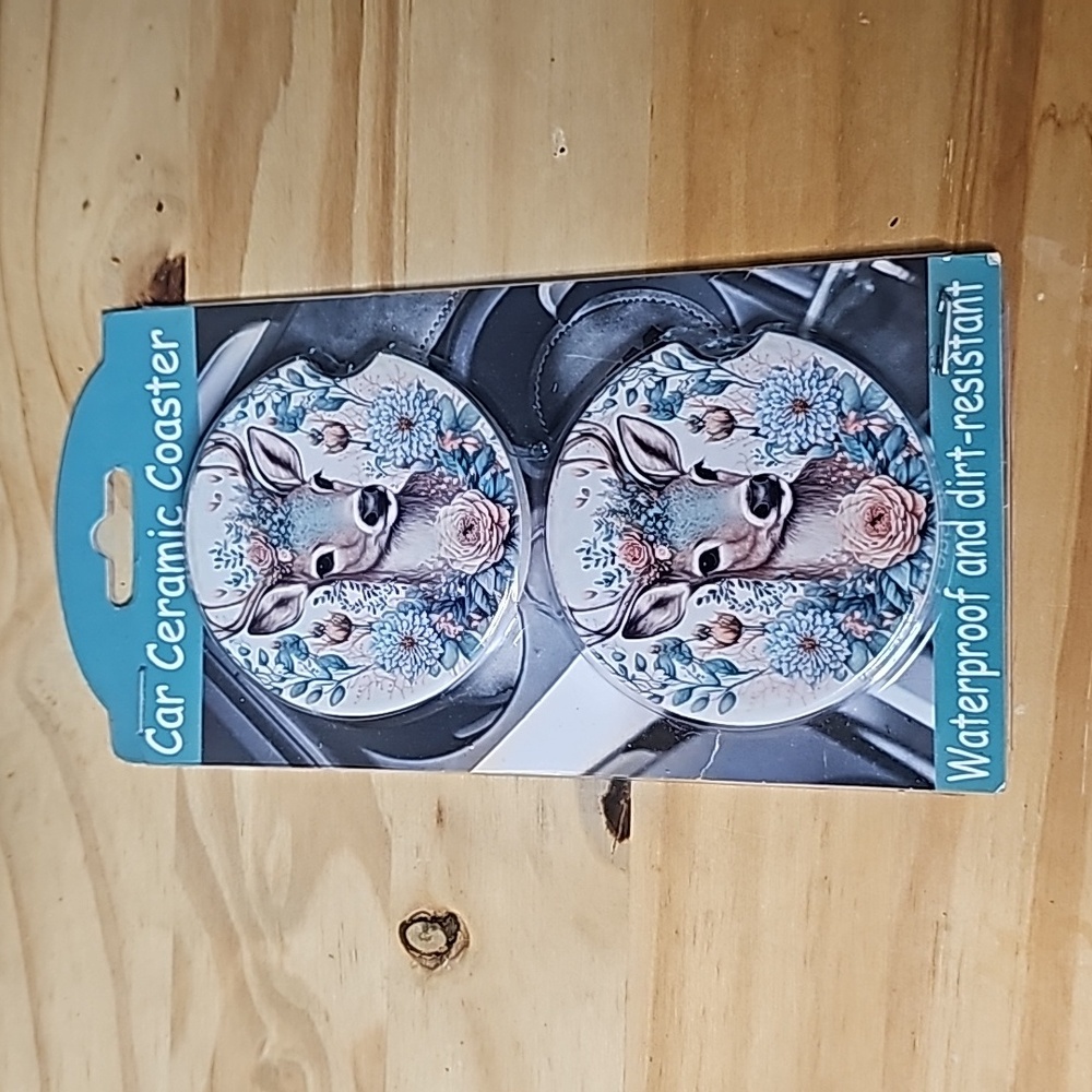 Car Ceric Coaster Deer with Flowers